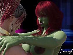 Harley Quinn fucking Poison Ivy With Neon Strap on Dildo